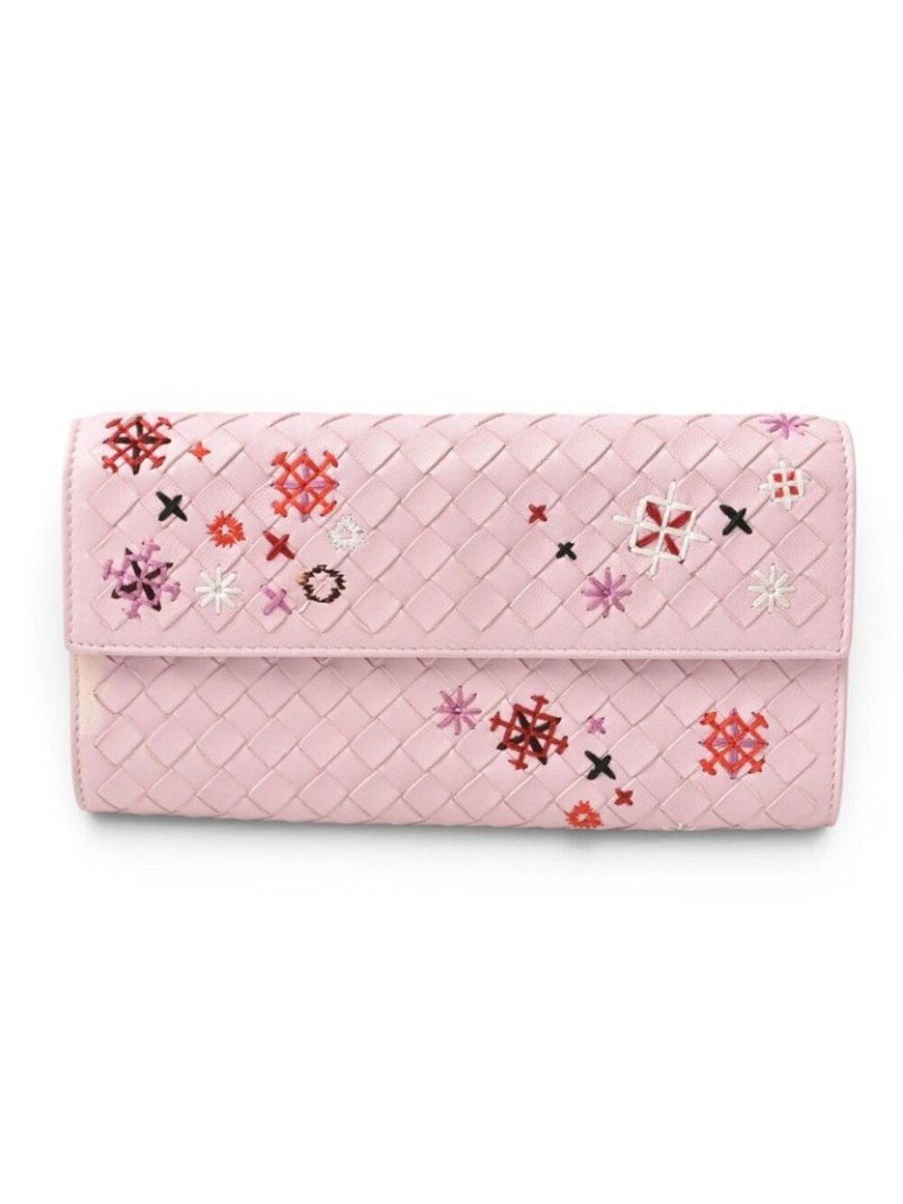 Bottega Veneta Wallet Continental Pink Embroidery